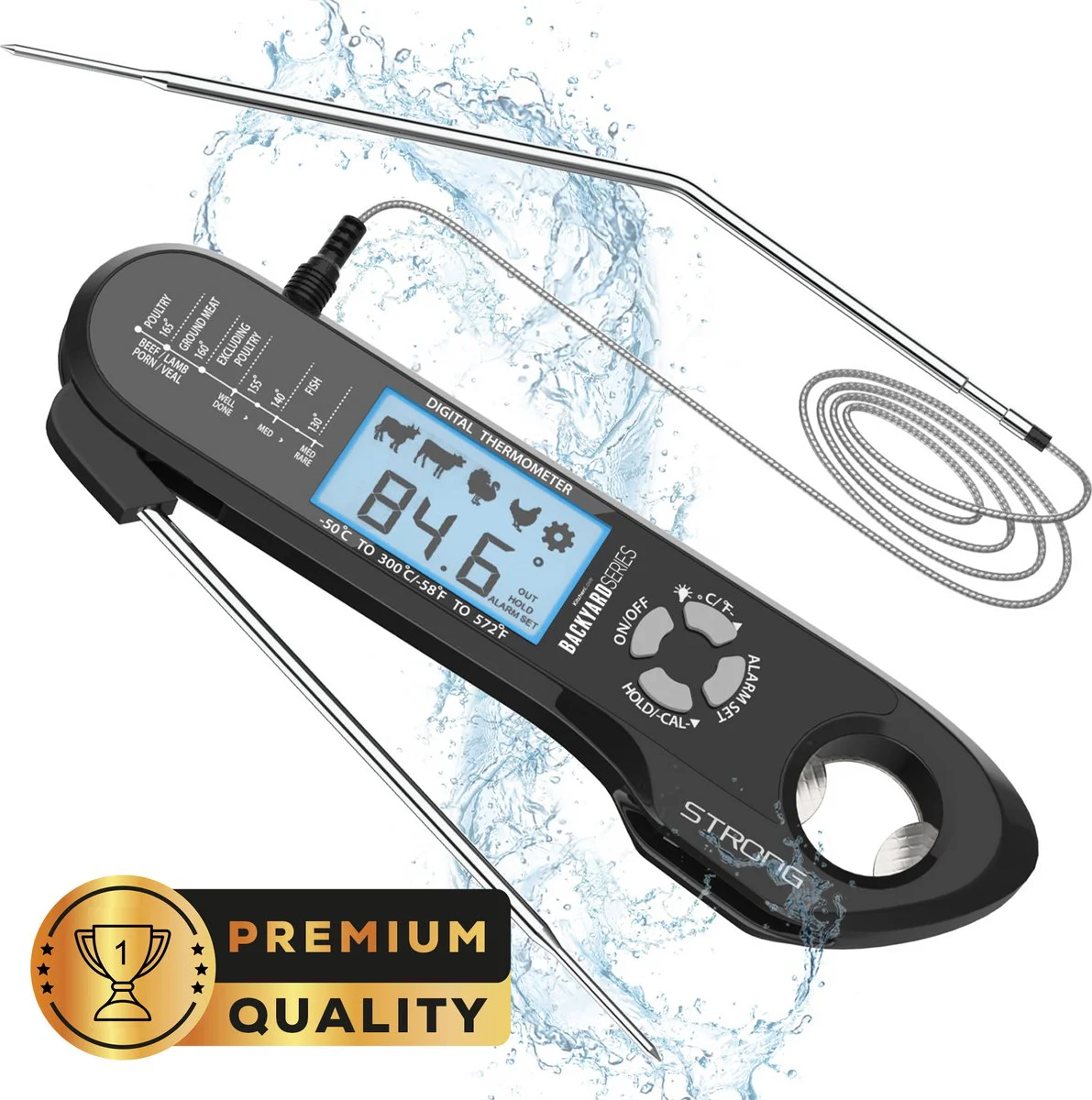 Vleesthermometer - Digitale BBQ Thermometer - Oventhermometer met Externe Sonde - Zwart