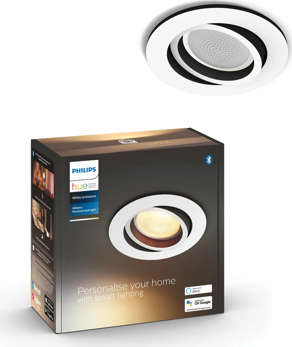 Philips Hue Milliskin inbouwspot White Ambiance - rond - Wit