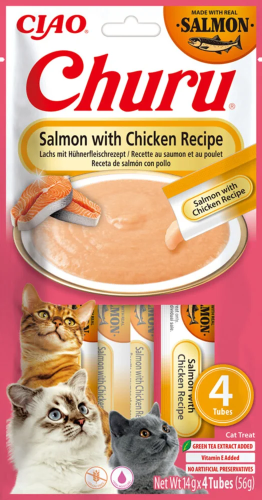 Ciao Churu Puree Kattensnack Salmon & Chicken 4 x 14 gr