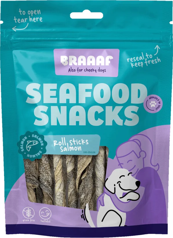 Braaaf Hondensnack Sticks Zalmhuid 12 cm 70 gr