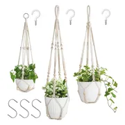 3 Stuks Luxe Macrame Plantenhangers - Boho Handgeweven Katoen Hangpot voor Binnen/Buiten - Hangende Bloempot met Kralen - Macramé Touw/Koord Hangplant Houder - Bohemian Wandhanger Decoratie - Plant Hanger - Verticale Tuin Bloempothouder Planthanger