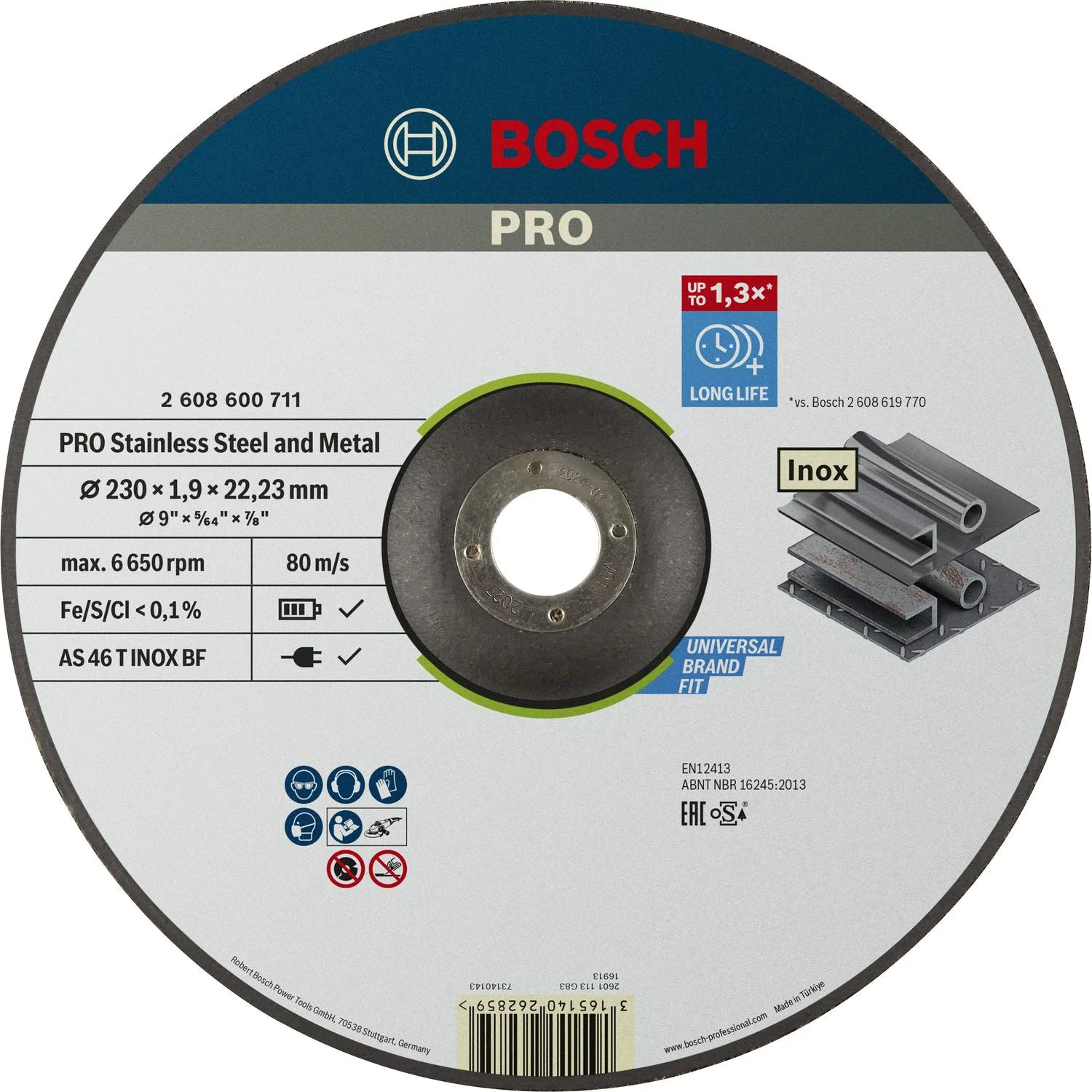 Bosch Professional Doorslijpschijf PRO Stainless Steel and Metal 230x22,23mm VE=1 - 2608600711