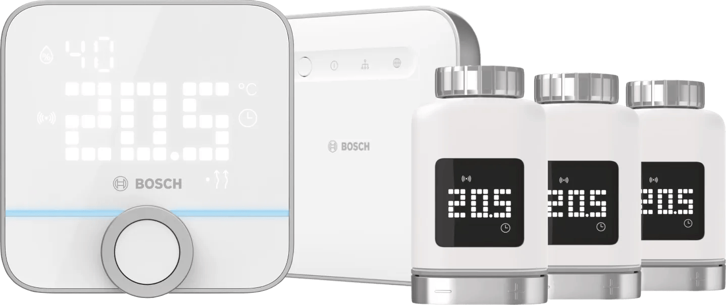 Bosch Slimme Radiatorknoppen 3-Pack + Smart Home Controller + Slimme Kamerthermostaat 230V