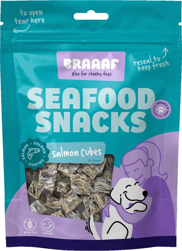 8x Braaaf Hondensnack Cubes Zalmhuid 70 gr