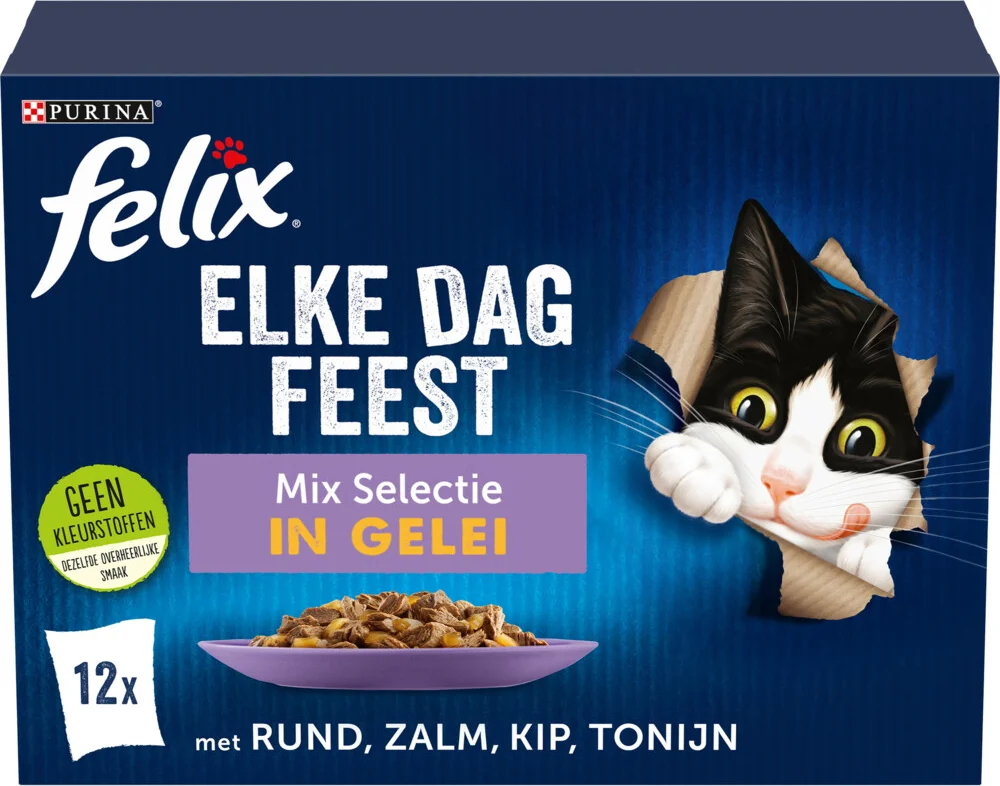 Felix Kattenvoer Nat in Gelei Elke Dag Feest Mix Selectie 7+ 12 x 85 gr