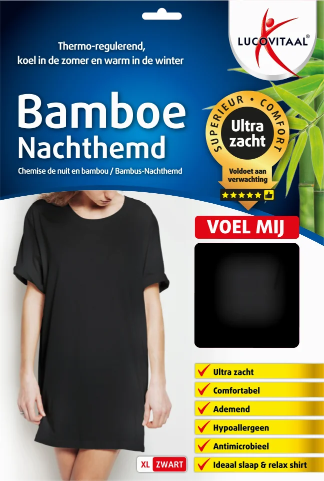 Lucovitaal Bamboe Nachthemd Zwart L