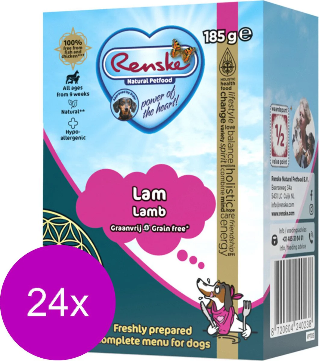 24x Renske Vers Graanvrij Tetra Hondenvoer Nat Lam 185 gr