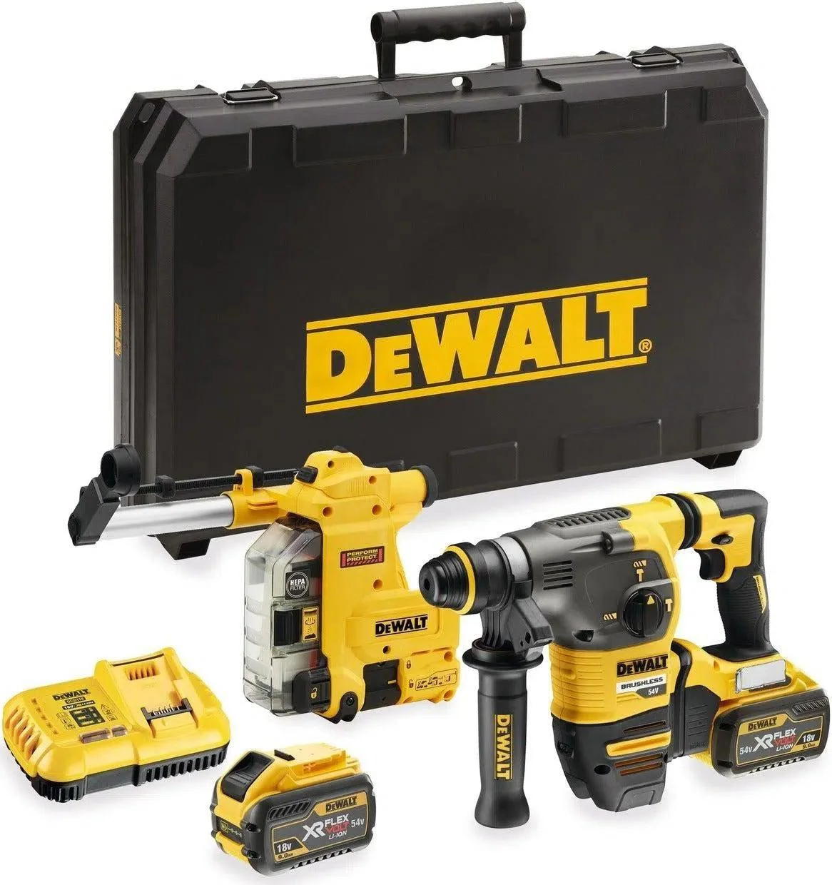DeWALT DCH335X2 Accu combihamer SDS-Plus 3,5J + stofafzuiging 54V XR FlexVolt 9.0Ah in koffer