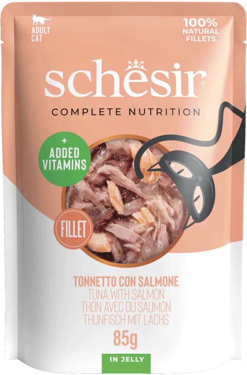 12x Schesir Kattenvoer Pouch Tonijn - Zalm in Gelei 85 gr