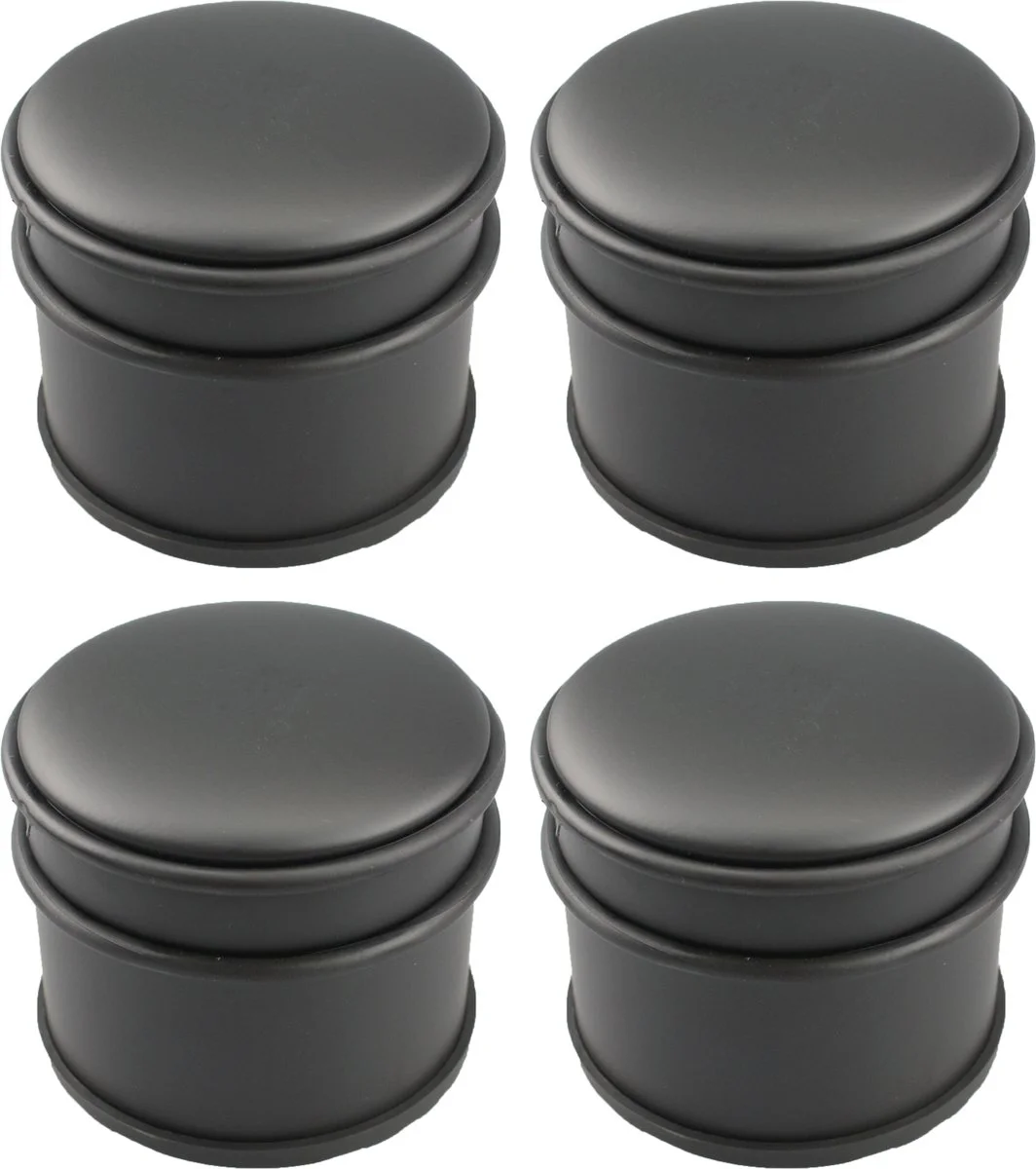 Gs Deurstoppers Set Van 4 - Roestvrij Staal met Rubberen Stootring en Anti-slip - Voor Binnen en Buiten - Zwart - 9 x 8 cm