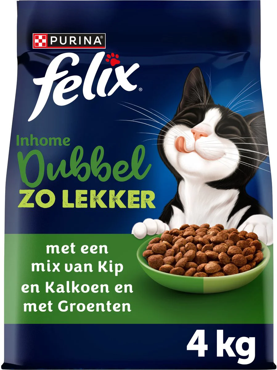 4x Felix Kattenvoer Droog Dubbel Zo Lekker Inhome Kip & Kalkoen 4 kg