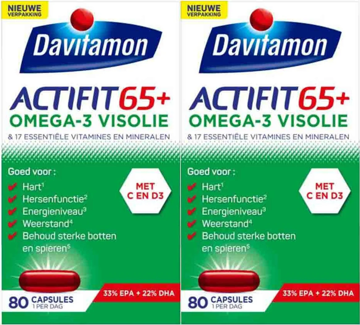 2x Davitamon Actifit 65+ Omega-3 Visolie 80 capsules