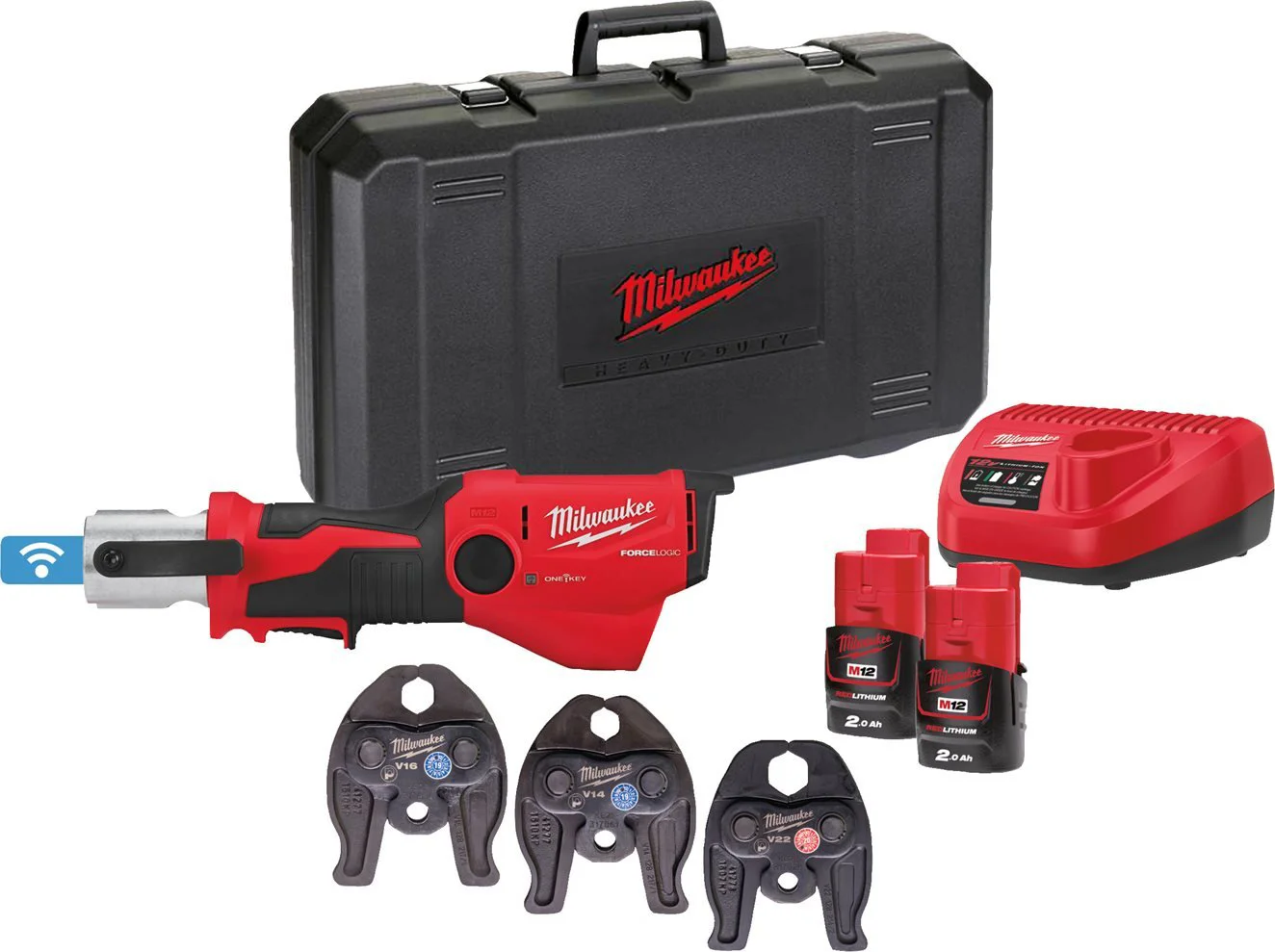 Milwaukee M12 ONEHPT-202C V-Set 2 FORCE LOGIC™ Accu hydraulische perstool 12V 2.0Ah in koffer - 4933481035