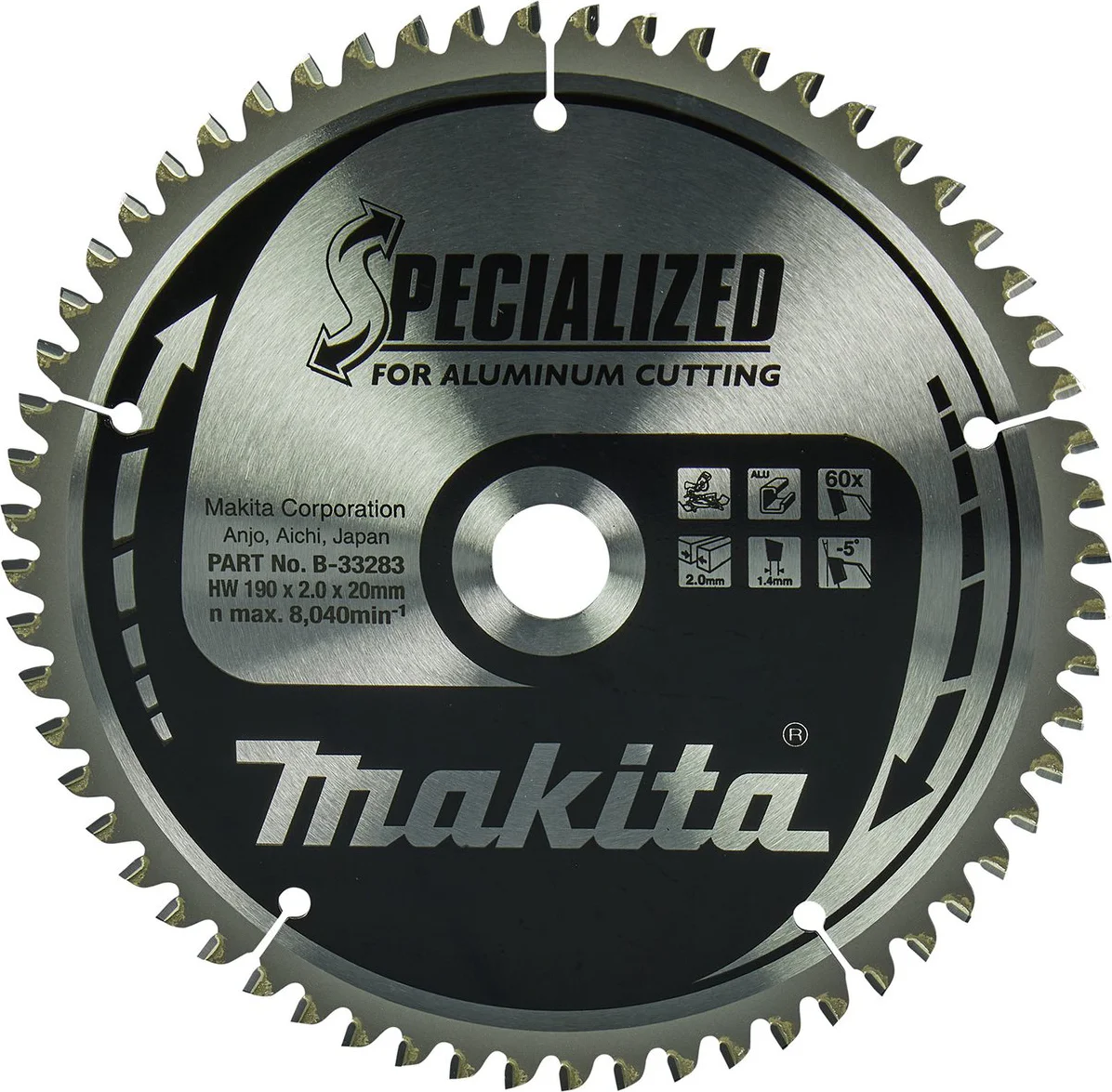Makita B-33283 Afkortzaagblad Aluminium | Specialized | 190 x 20 mm | 60-tands
