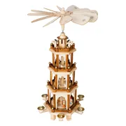 BRUBAKER Kerstpiramide Houten Piramide - Natuur - 4 Niveaus - 60 cm Hoogte - Handbeschilderde Figuren