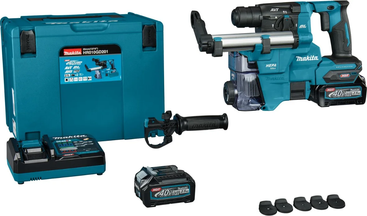 Makita HR010GD201 Accu combihamer SDS-Plus 2,1J + stofafzuiging XGT 40V Max 2.5Ah in Mbox