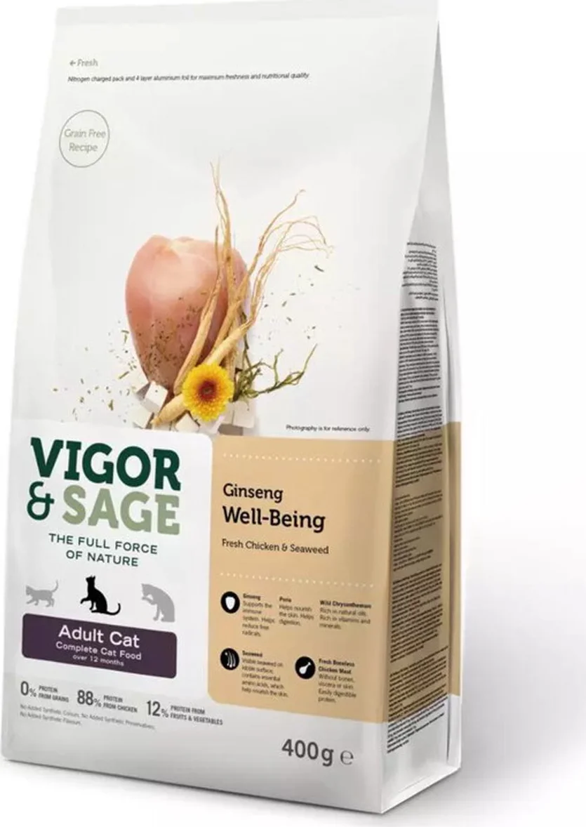 Vigor & Sage Kattenvoer Well-Being Ginseng 400 gr