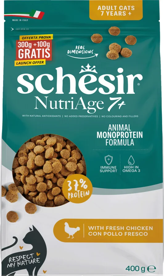 8x Schesir Monoproteïne Promo Kattenvoer Droog Nutriage 7+ Kip 400 gr