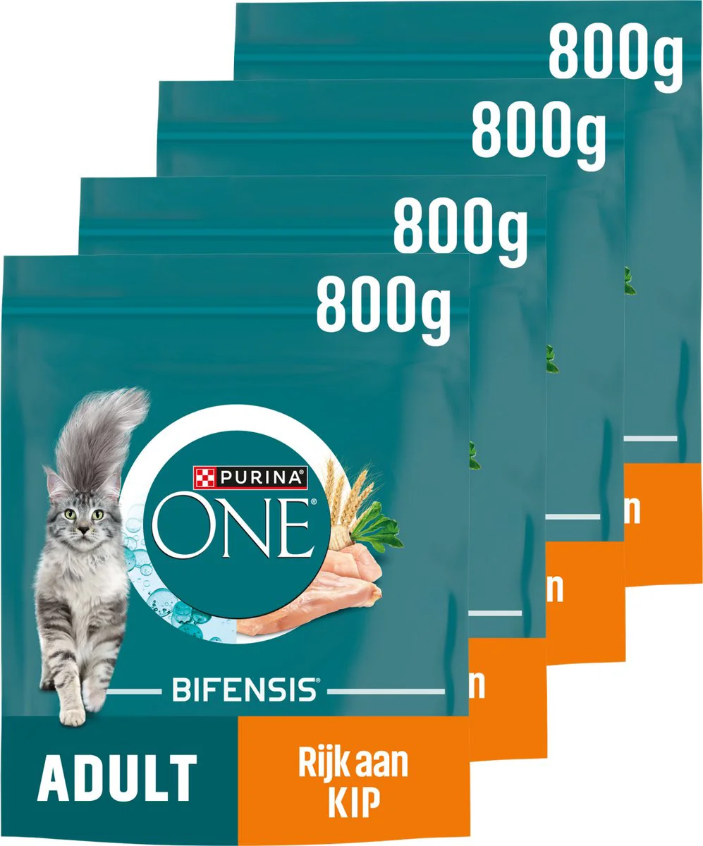 4x Purina ONE Kattenvoer Droog Adult Kip - Volkoren Granen 800 gr