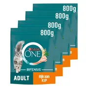 4x Purina ONE Kattenvoer Droog Adult Kip - Volkoren Granen 800 gr
