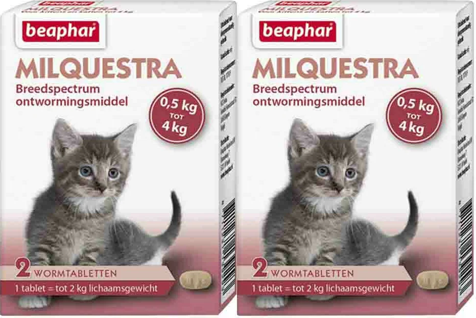 2x Beaphar Milquestra Ontworming Tabletten Kat 0,5 - 4 kg (ook kitten) 2 tabletten
