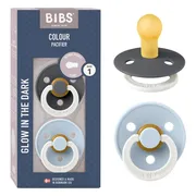 Bibs Fopspeen 0-6 Maanden Iron/Baby Blue - Glow In The Dark 2ST