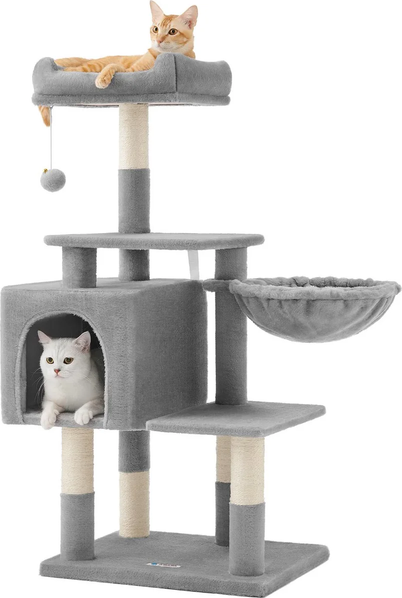 ACAZA Krabpaal - Krabpaal voor Katten - 110 cm - Lichtgrijs - Kattenboom - Krabpalen - Kattenhuis