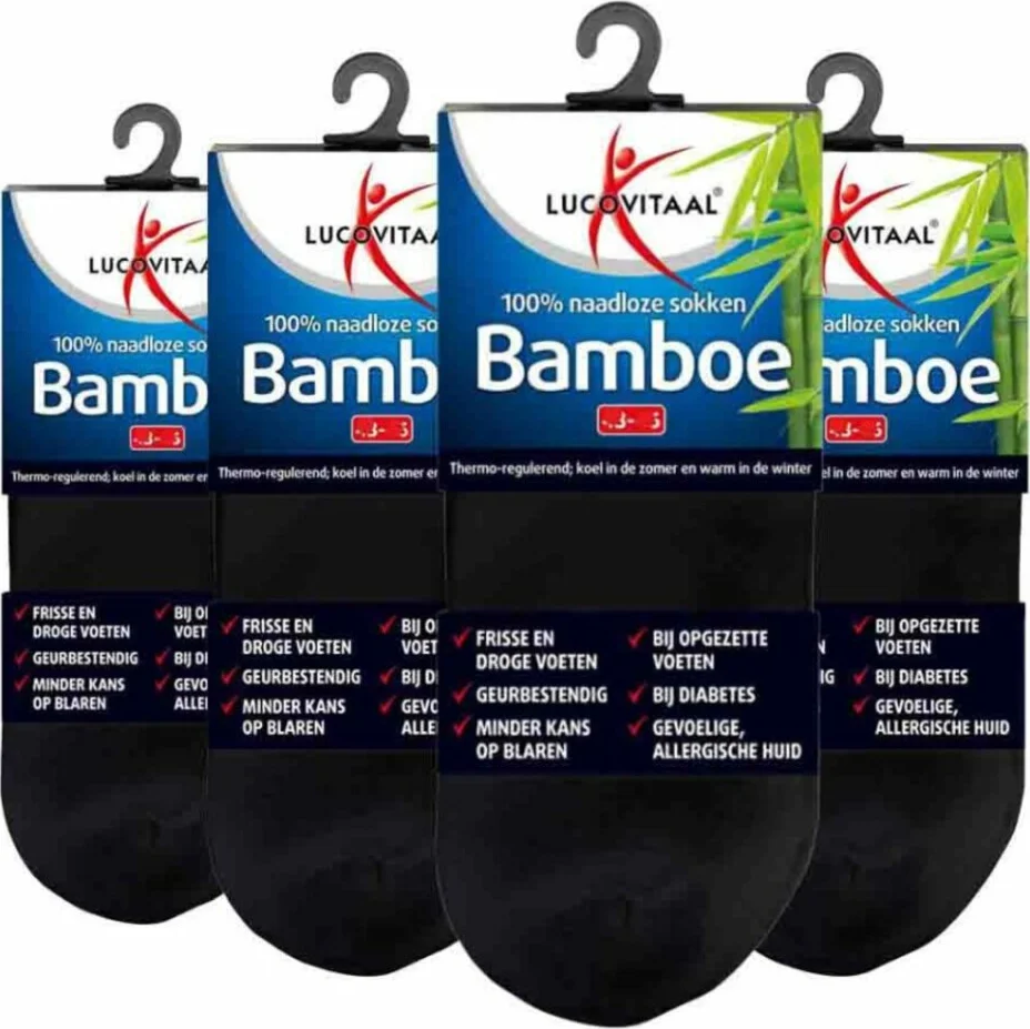 4x Lucovitaal Bamboe Enkelsok Zwart Maat 39-42 1 paar