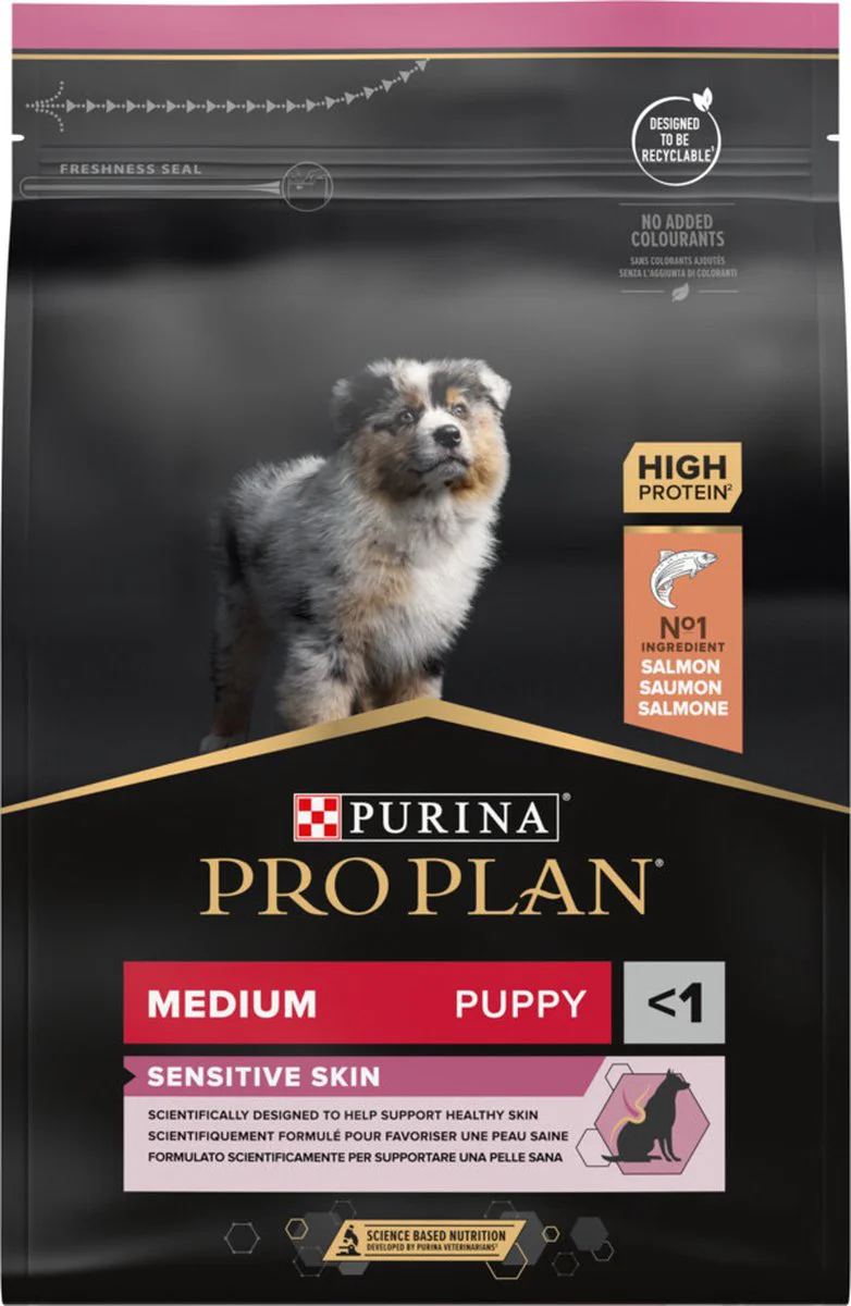 4x Pro Plan Hondenvoer Droog Puppy Medium Sensitive Skin Zalm 3 kg