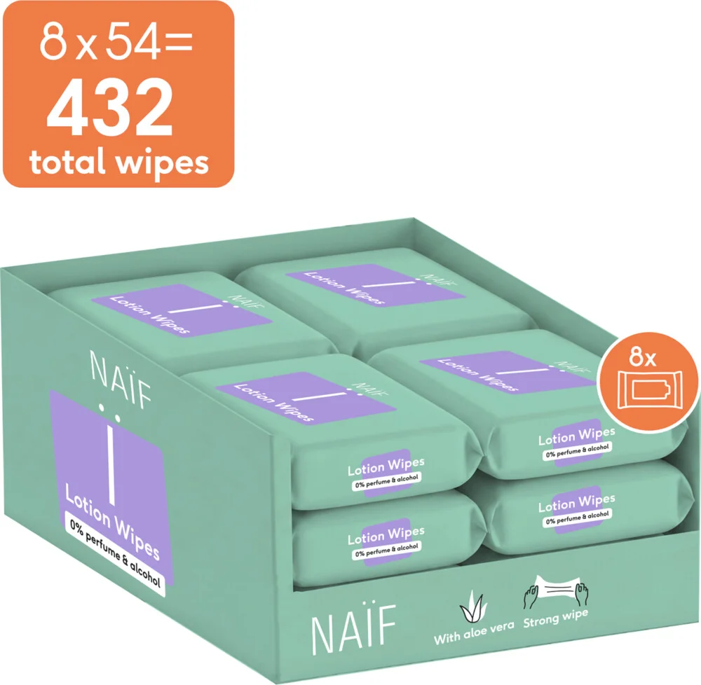 2x Naif Baby & Kids Lotion Billendoekjes Plasticvrij 8x54 = 432 stuks