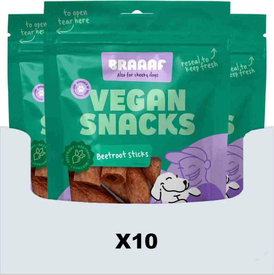 10x Braaaf Hondensnack Sticks Bieten 6 cm 80 gr