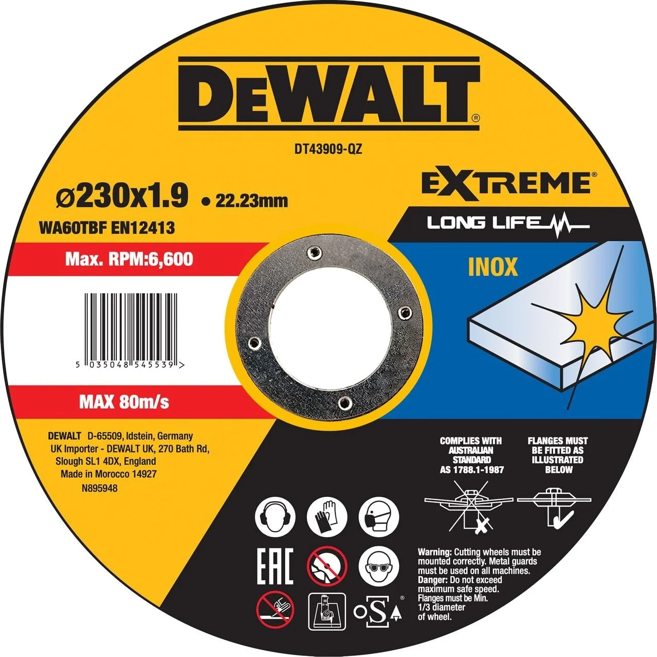 DeWALT DT43909 Doorslijpschijf RVS 230mm