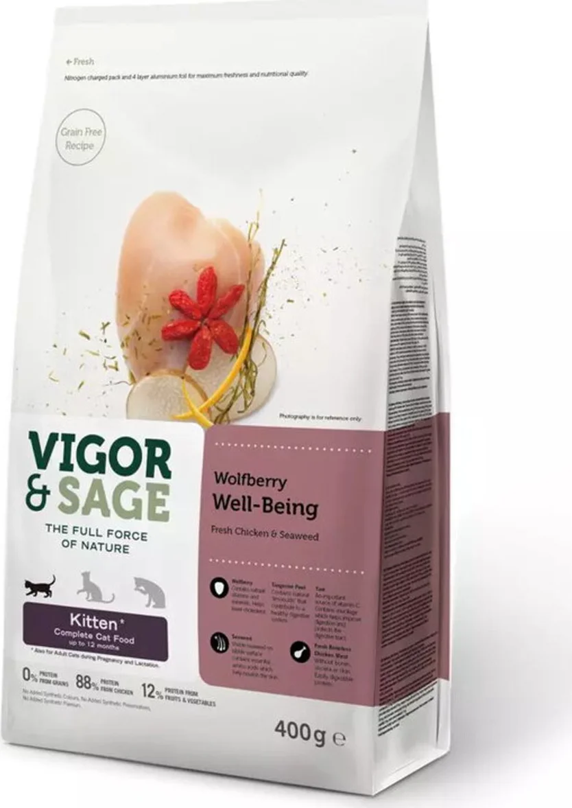 Vigor & Sage Kattenvoer Kitten Well-Being Wolfberry 400 gr