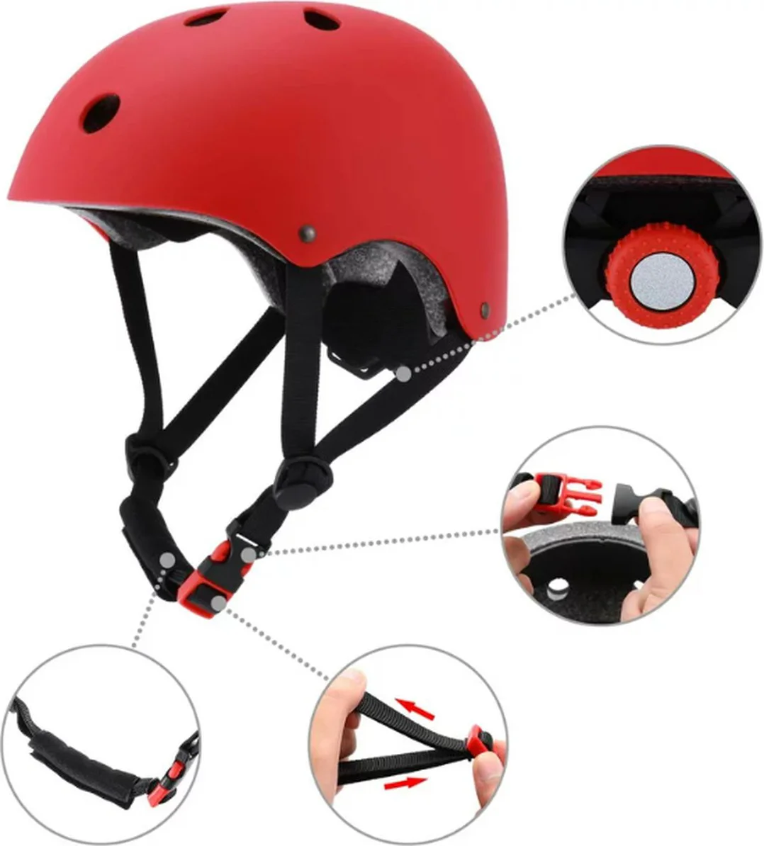 Hunta® Kinderhelm Maat S – Rode Verstelbare Fietshelm en Sporthelm – Voor Inline Skates, Rolschaatsen, Skateboarden en Fietsen