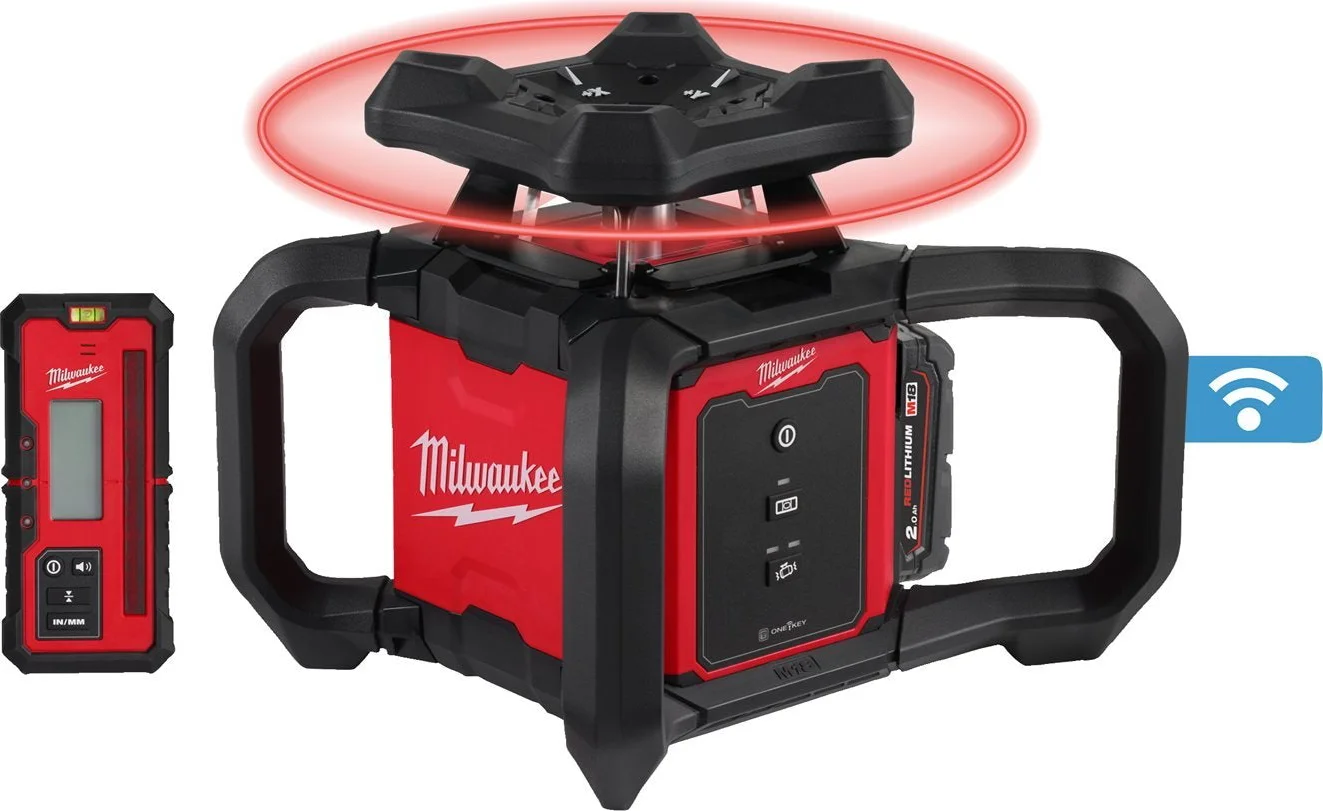Milwaukee M18 RLOH600-201C ONE-KEY™ Accu rotatielaser Rood + Laserontvanger RD600 - 4933493191