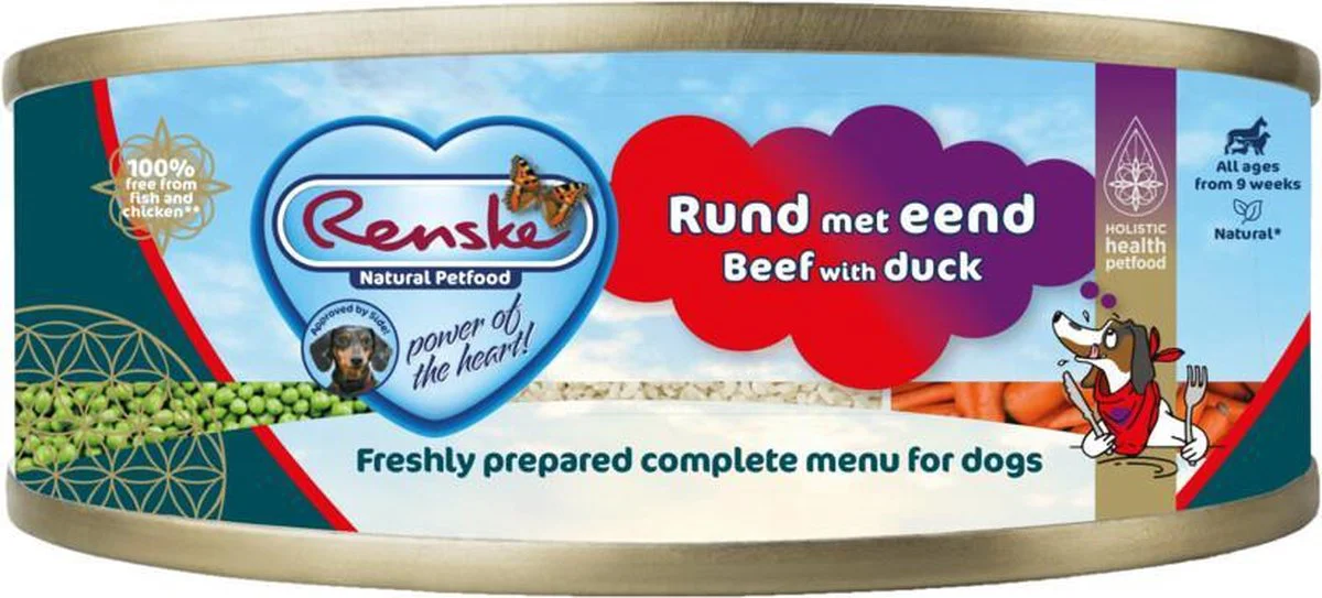 24x Renske Vers Gestoomd Complete Menu Hondenvoer Nat Rund - Eend 95 gr