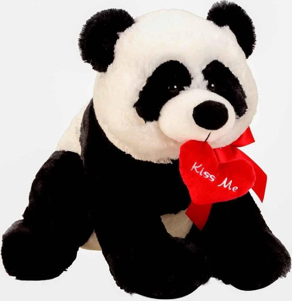 Pluche Pandabeer - Panda zittend - met Hart en Strik - Kiss Me - H = 39 cm