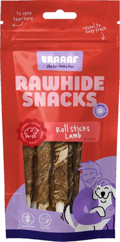 10x Braaaf Hondensnack Rol Sticks Lam - Vis 12 cm 80 gr