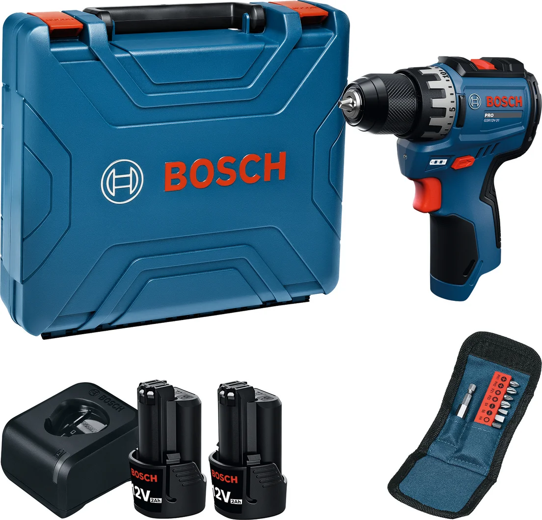 Bosch Professional PRO GSR 12V-31 Accu schroefboormachine + 10x accessoires 2x 2.0Ah - 06019S6003