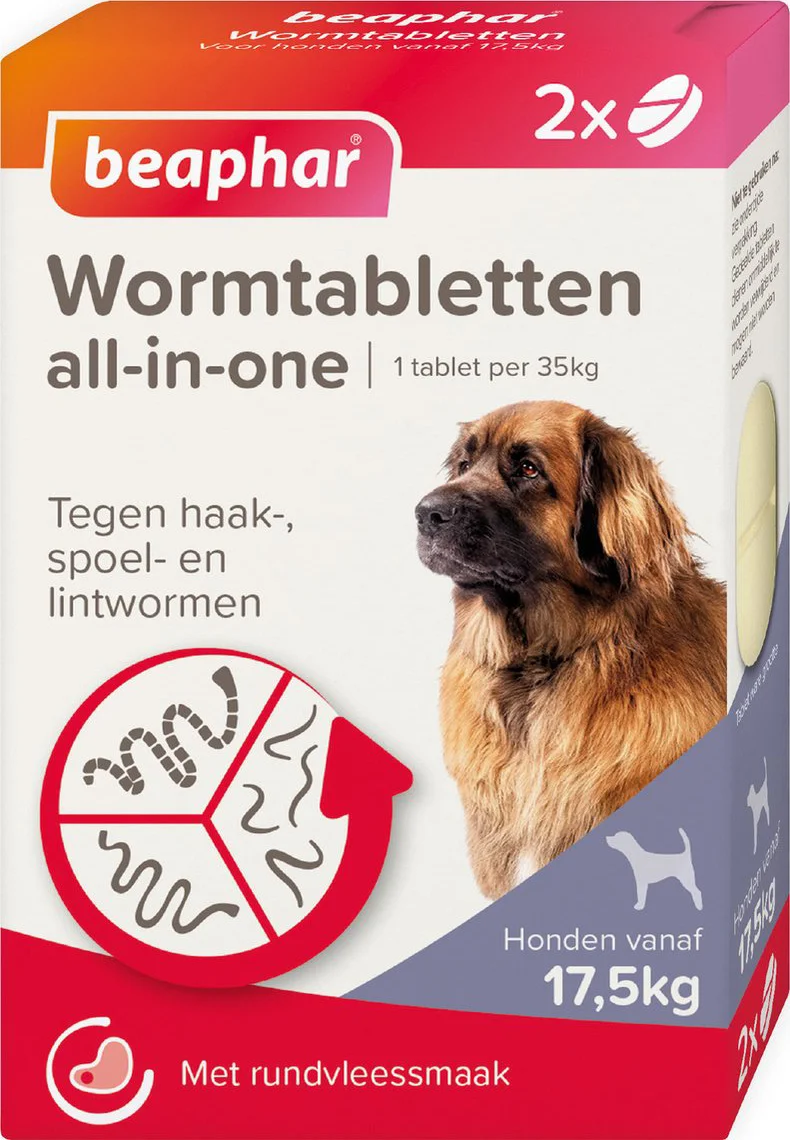 Beaphar All-in-one Ontworming Tabletten Hond 17,5 - 70 kg 2 tabletten