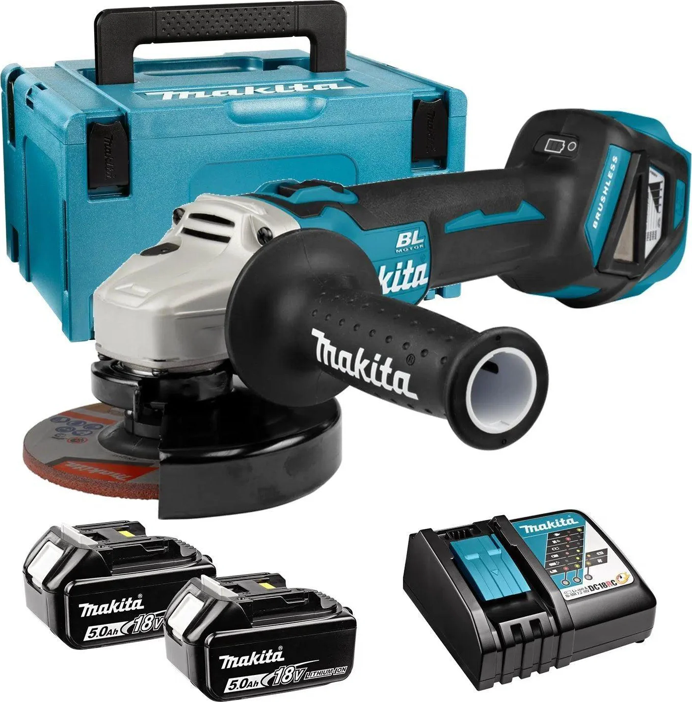Makita DGA511RTJ Accu Haakse Slijper 125mm 18V 5.0Ah in Mbox