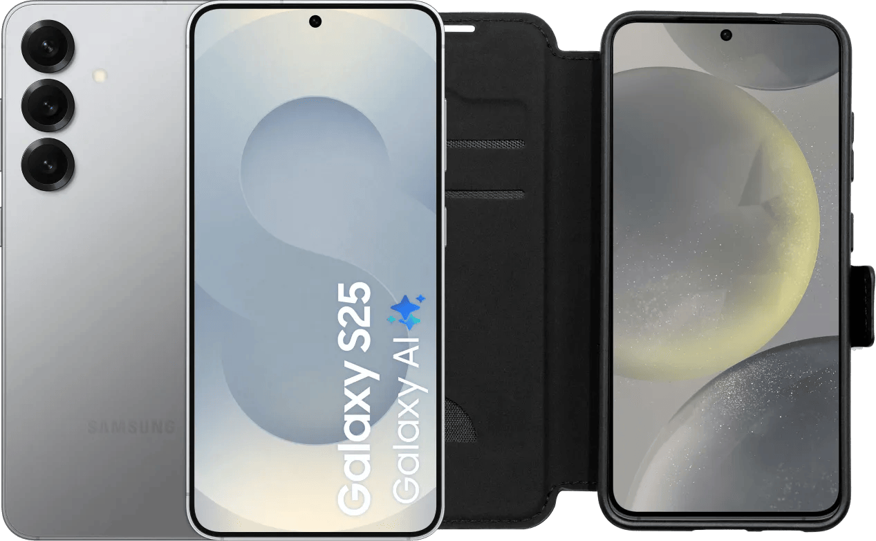 Samsung Galaxy S25 128GB Zilver 5G + BlueBuilt Book Case Zwart