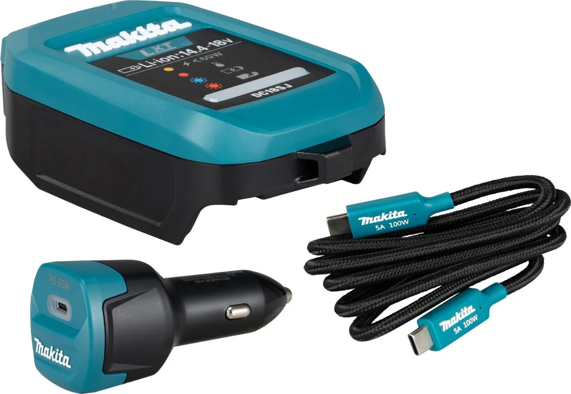 Makita DC18SJ Lader + ADP14 adapter + USB-C PD kabel - 1915U4-1