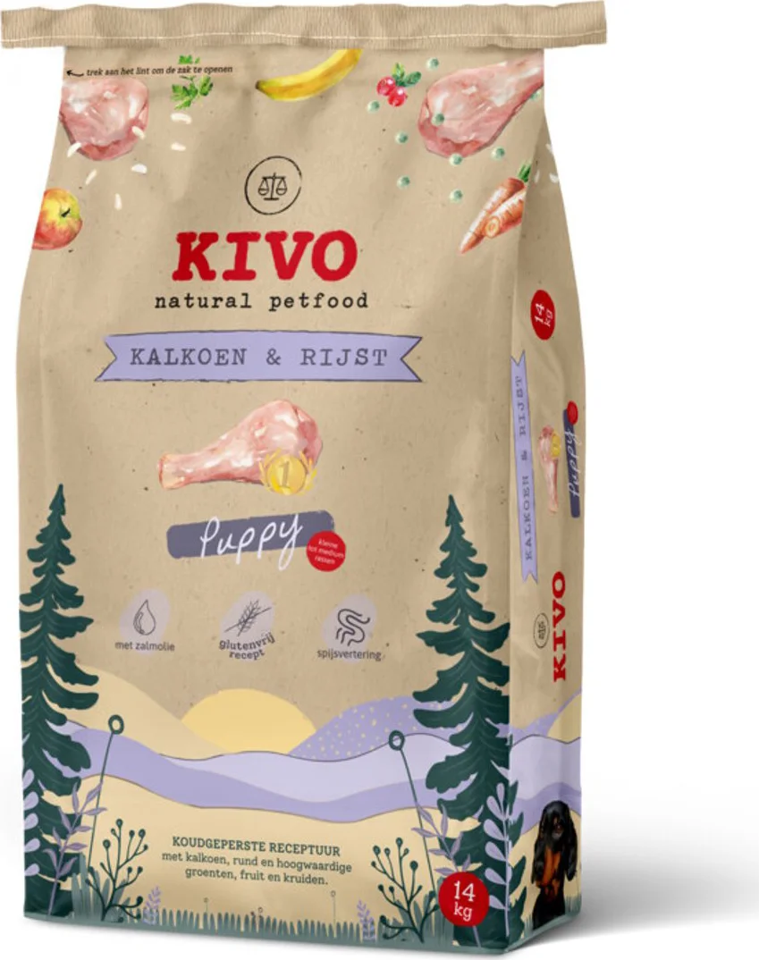 Kivo Hondenvoer Droog Puppy Kalkoen & Rijst Glutenvrij 14 kg