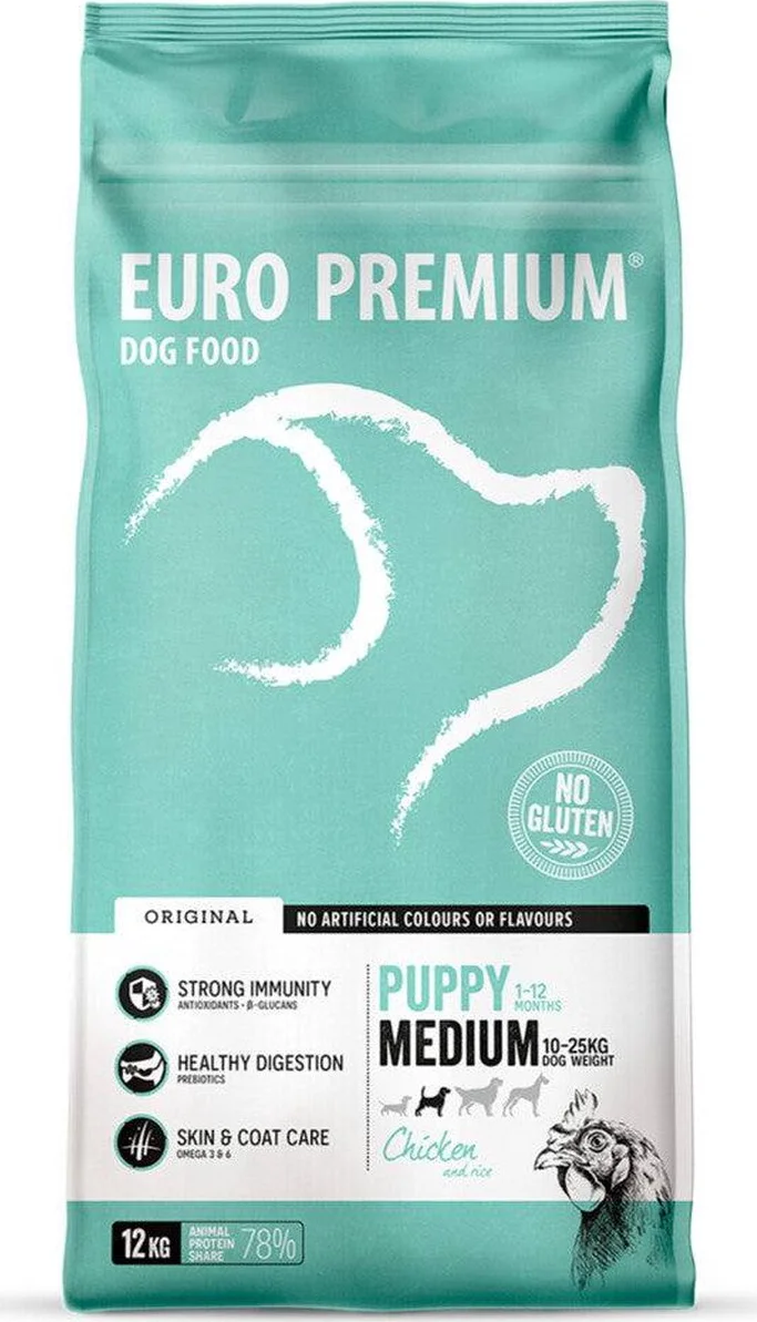 Euro-Premium Puppy Medium Kip - Rijst 12 kg