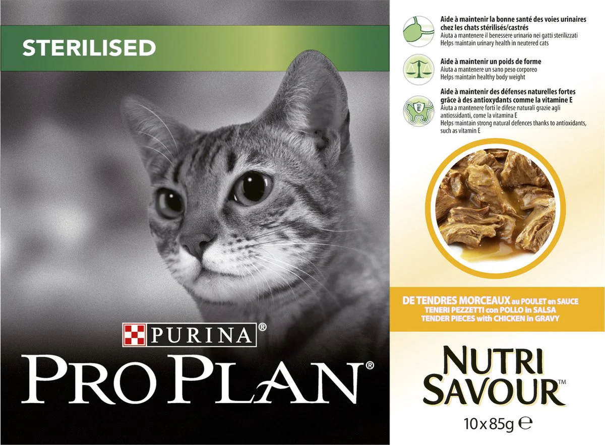 Pro Plan Kattenvoer Nat Adult Sterilised Nutrisavour Kip 10 x 85 gr