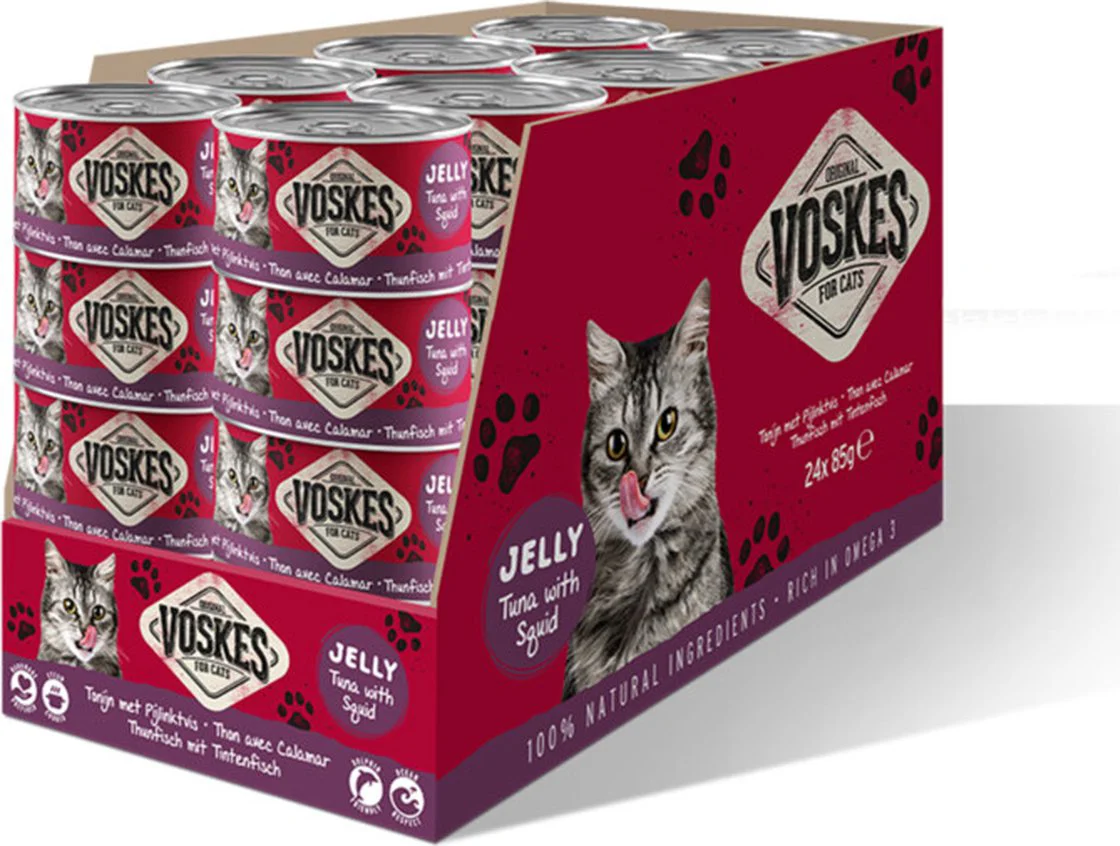 24x Voskes Kattenvoer Nat Tonijn met Pijlinktvis 85 gr
