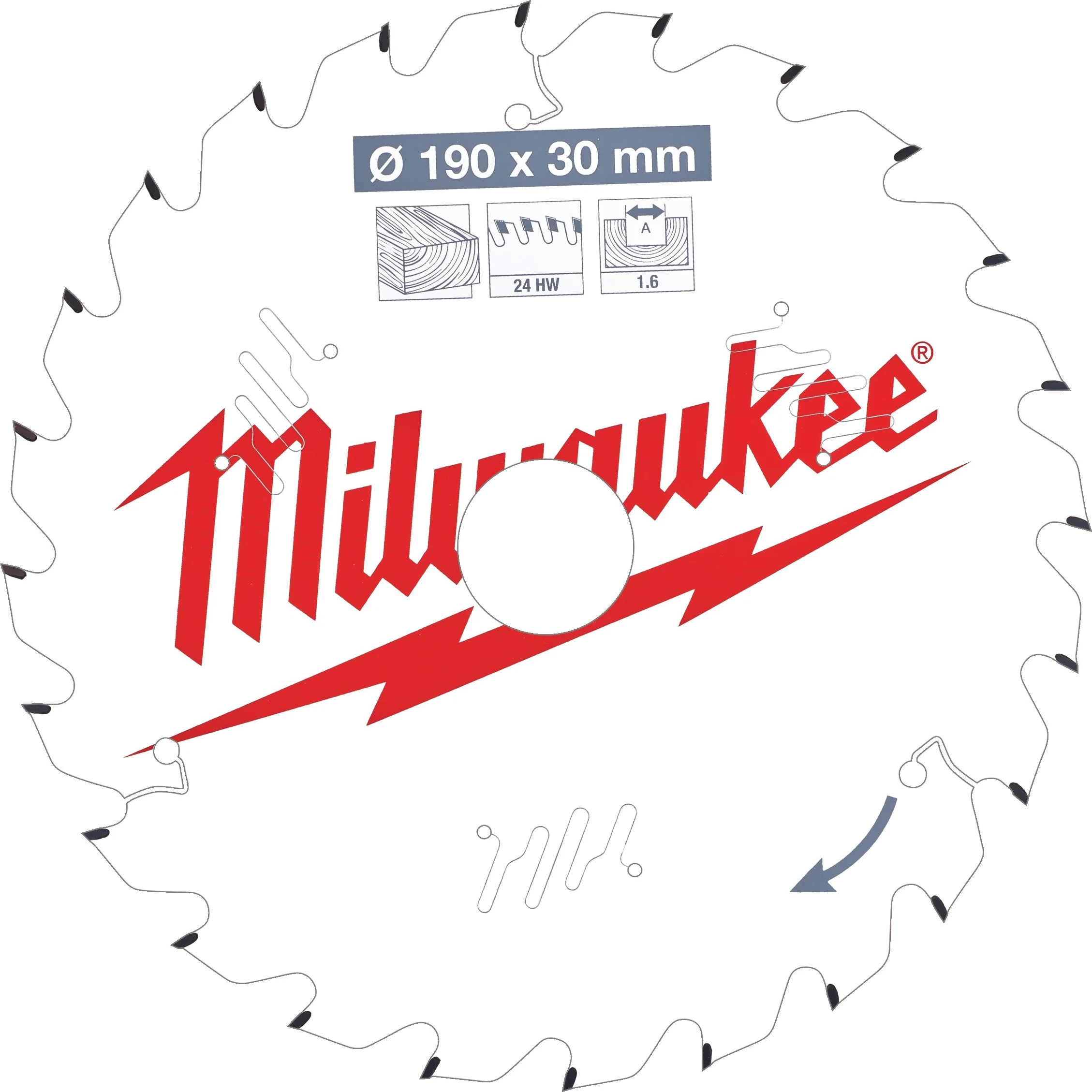 Milwaukee Cirkelzaagblad voor Hout | Ø 190mm Asgat 30mm 24T - 4932471300