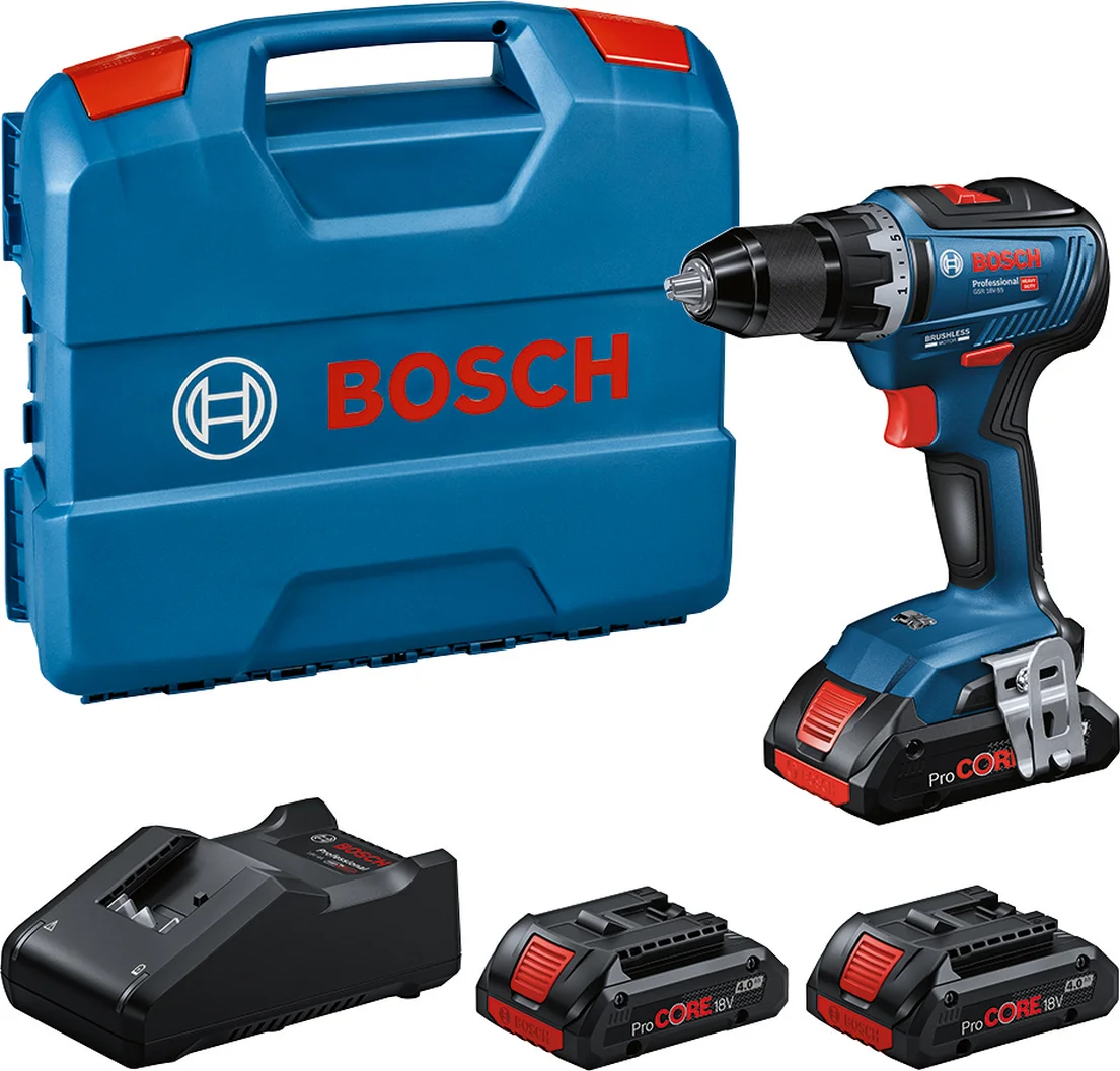 Bosch Professional PRO GSR 18V-55 Accu schroefboormachine + 3 x ProCORE18V 4.0Ah in L-Case