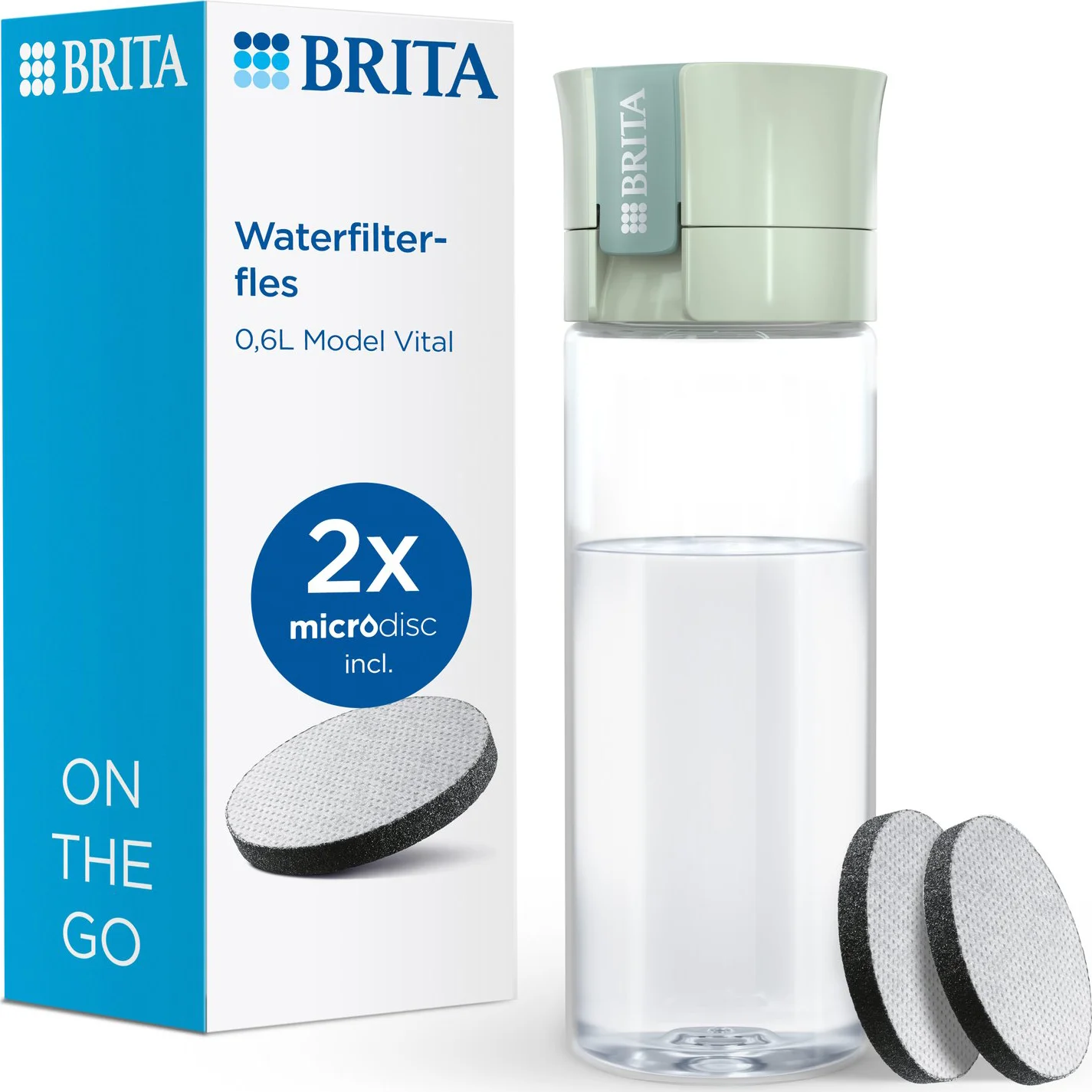 Brita Waterfilterfles Vital Lichtgroen + 2 MicroDisc Filters